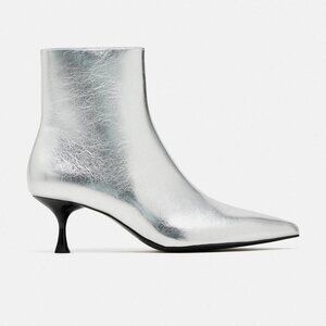 Zara Silver Metallic Kitten Heel Ankle Boots Date Night Clubbing EU 37/US 6